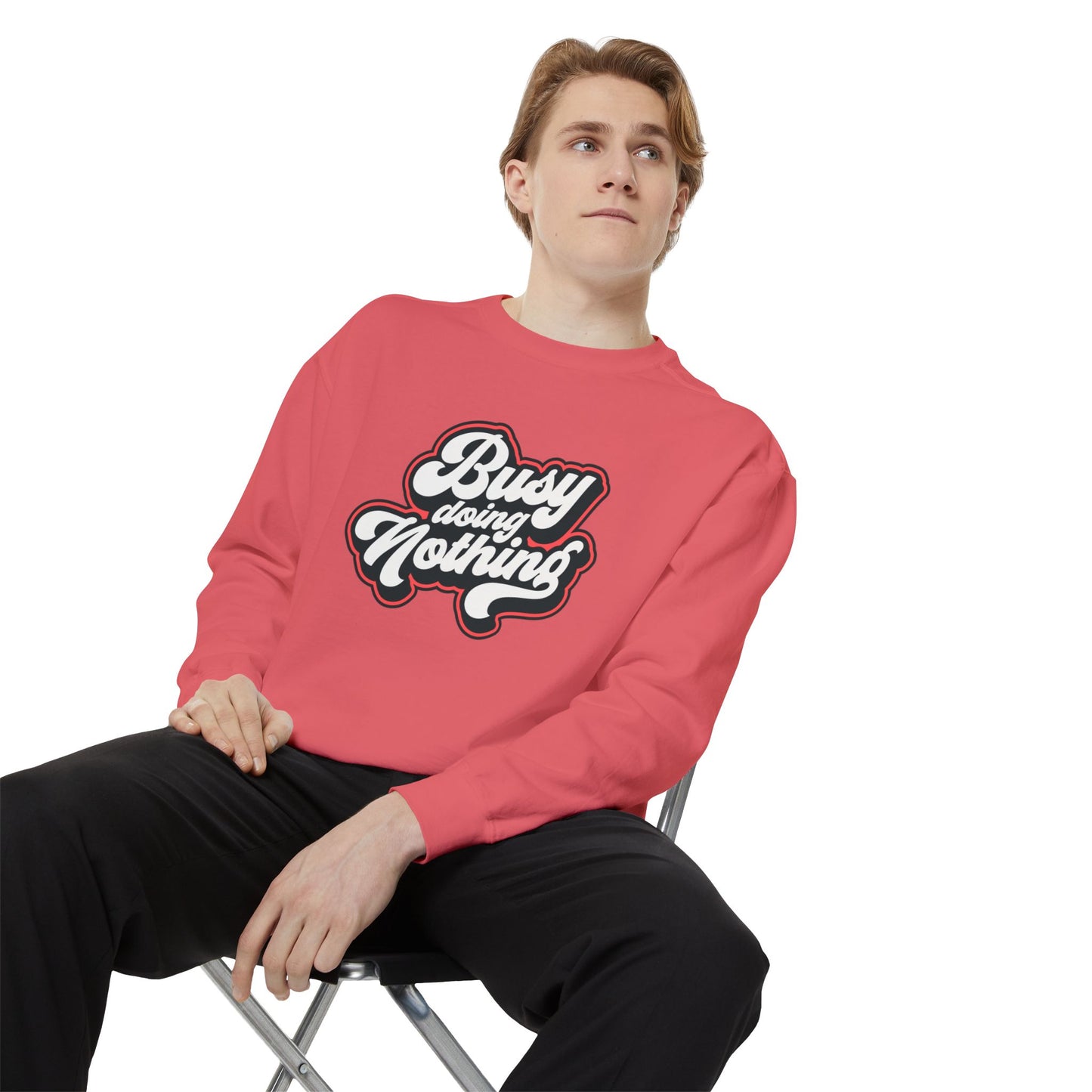 Funny Sarcastic Sweatshirt for Men and Women – ‘Busy Doing Nothing’ Unisex Relaxed Fit Crewneck