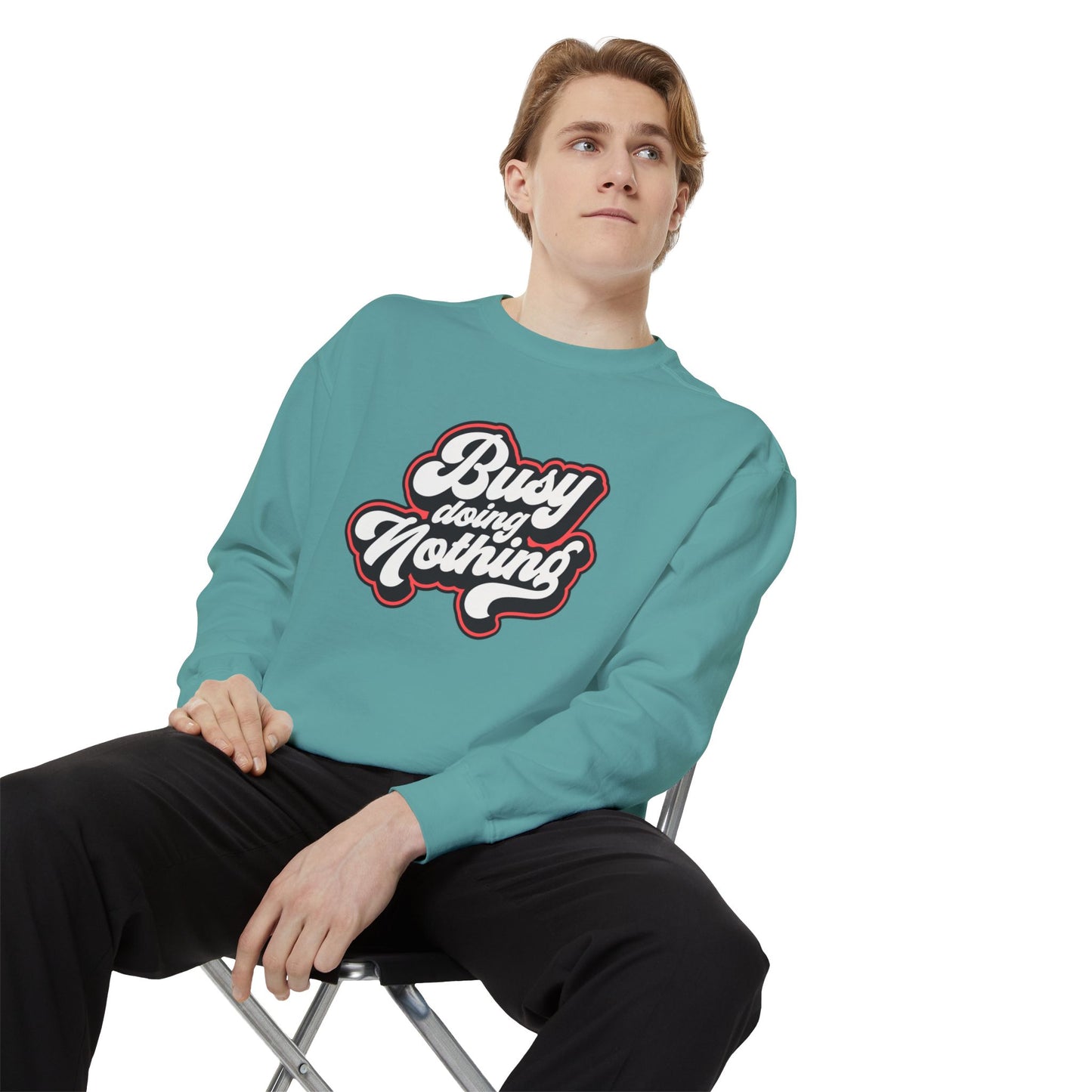 Funny Sarcastic Sweatshirt for Men and Women – ‘Busy Doing Nothing’ Unisex Relaxed Fit Crewneck