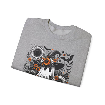 Spooky Ghosts & Floral Pumpkins Halloween Sweatshirt – Unisex Cozy Crewneck