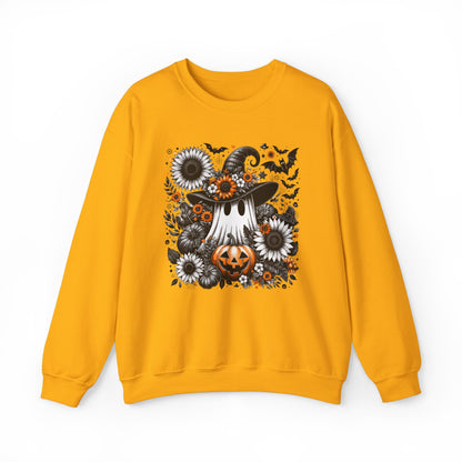 Spooky Ghosts & Floral Pumpkins Halloween Sweatshirt – Unisex Cozy Crewneck