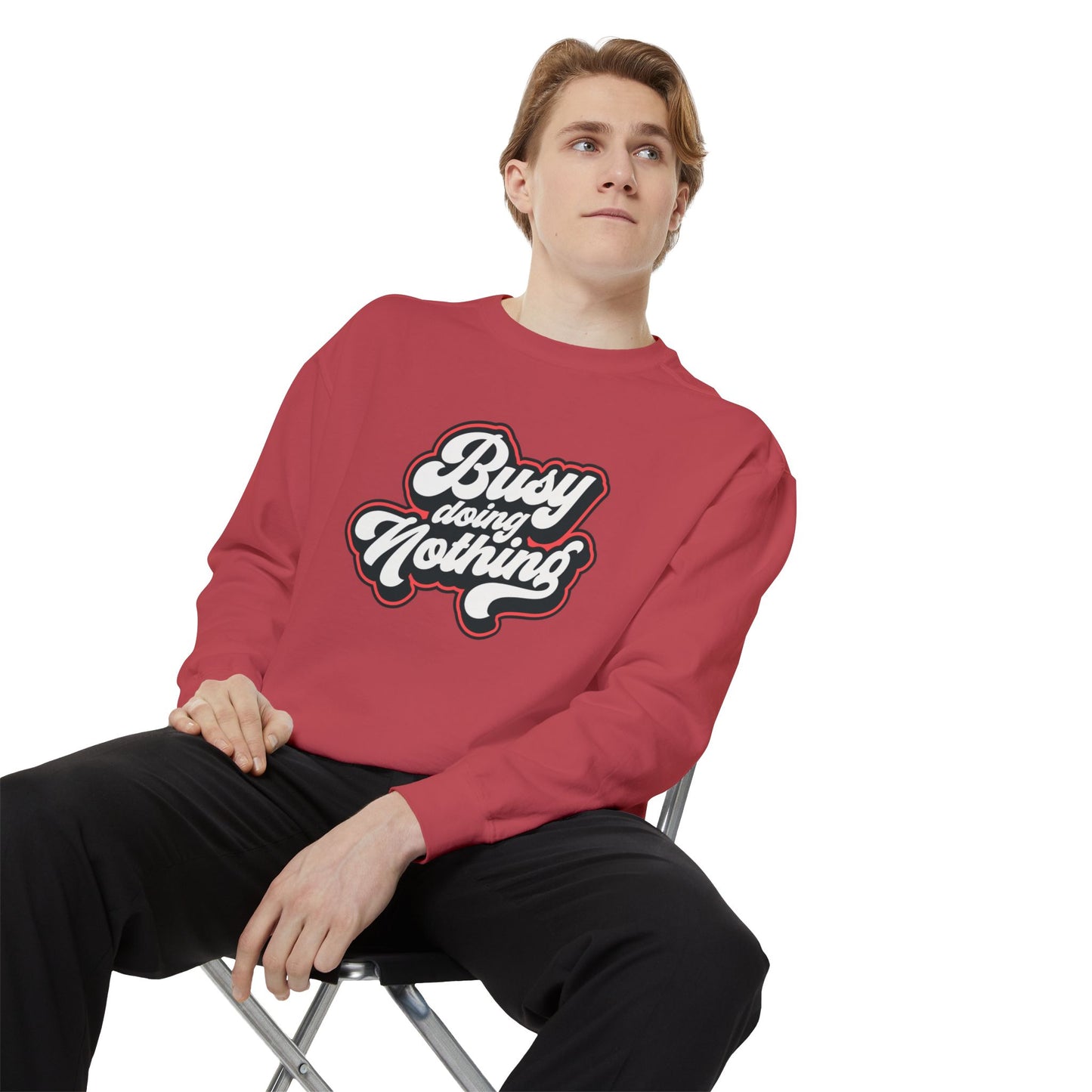 Funny Sarcastic Sweatshirt for Men and Women – ‘Busy Doing Nothing’ Unisex Relaxed Fit Crewneck