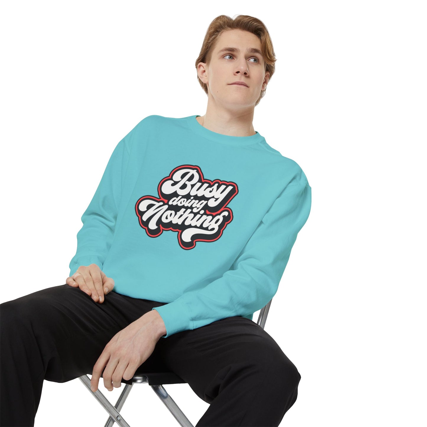 Funny Sarcastic Sweatshirt for Men and Women – ‘Busy Doing Nothing’ Unisex Relaxed Fit Crewneck