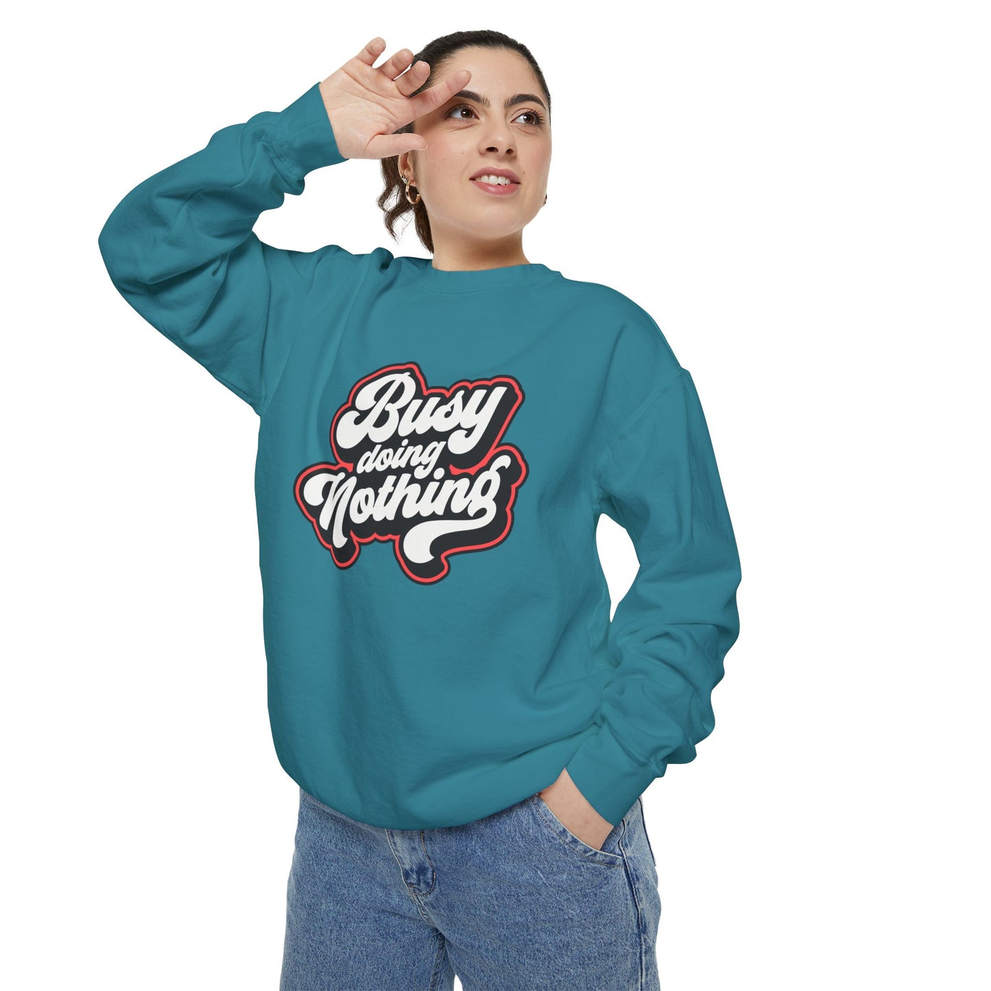 Funny Sarcastic Sweatshirt for Men and Women – ‘Busy Doing Nothing’ Unisex Relaxed Fit Crewneck