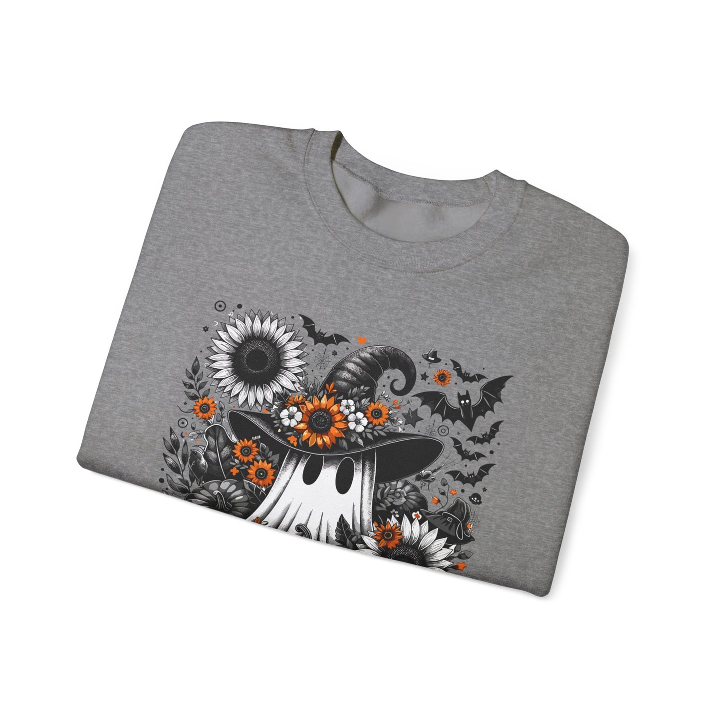 Spooky Ghosts & Floral Pumpkins Halloween Sweatshirt – Unisex Cozy Crewneck