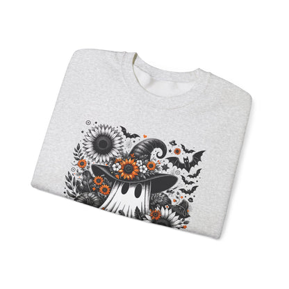 Spooky Ghosts & Floral Pumpkins Halloween Sweatshirt – Unisex Cozy Crewneck