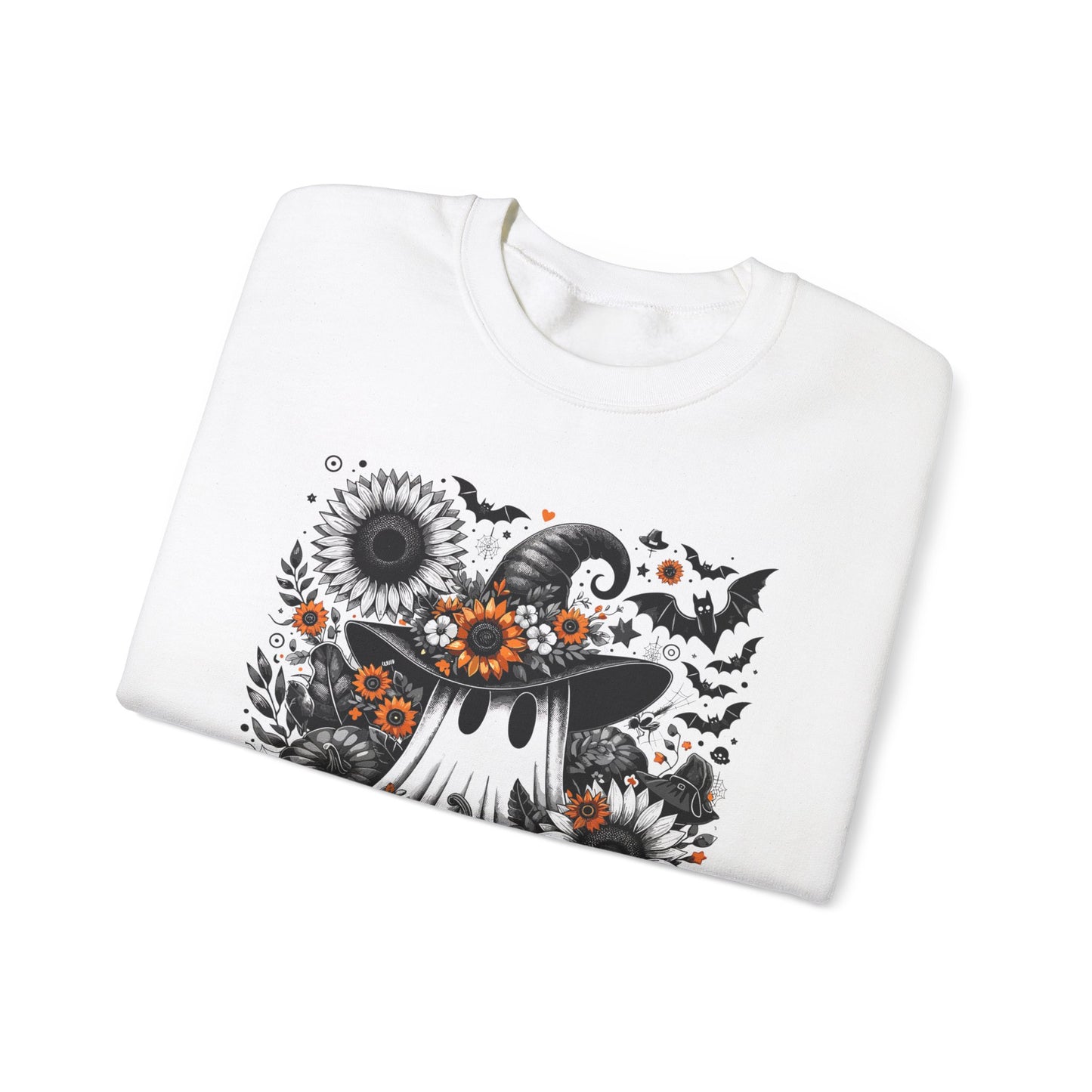 Spooky Ghosts & Floral Pumpkins Halloween Sweatshirt – Unisex Cozy Crewneck