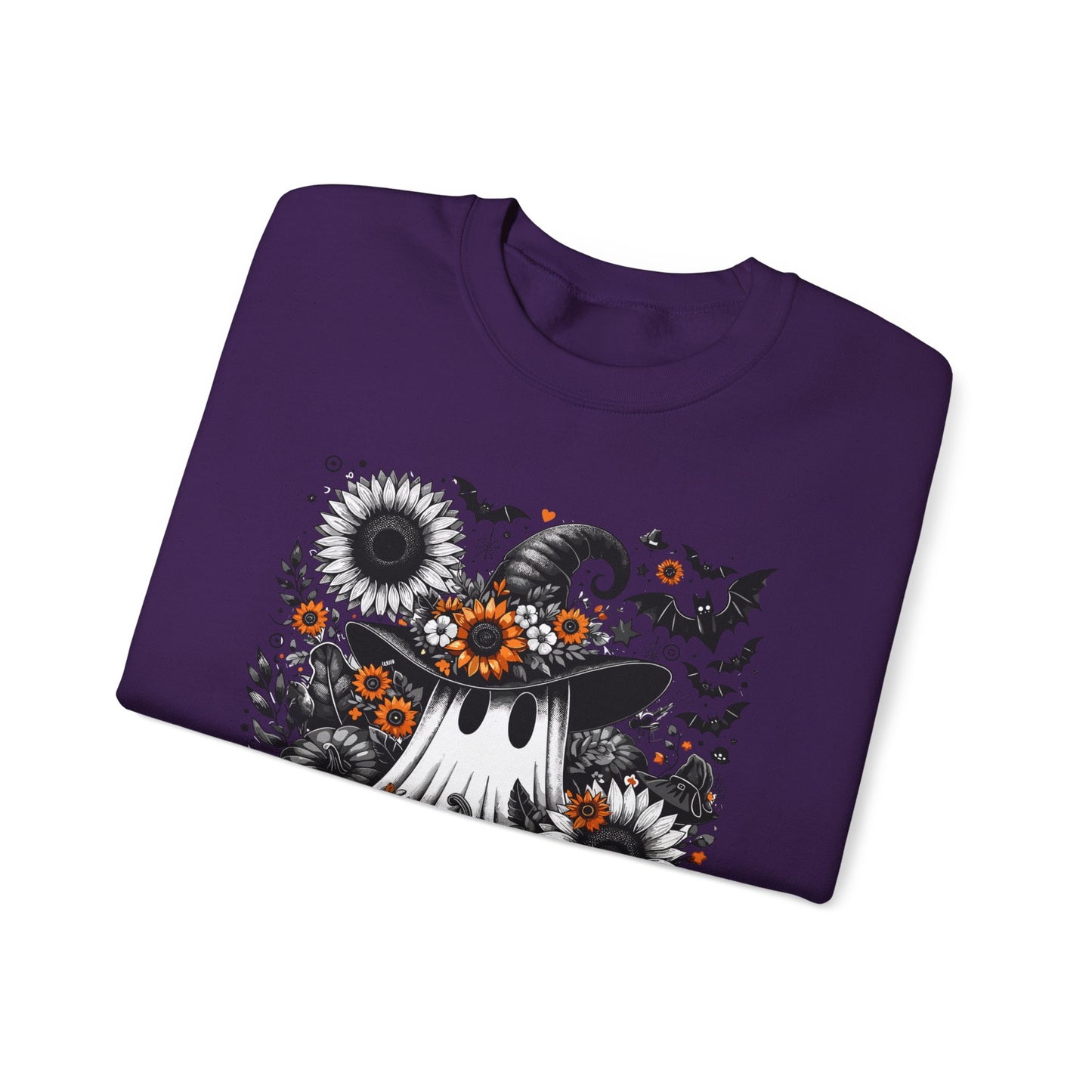 Spooky Ghosts & Floral Pumpkins Halloween Sweatshirt – Unisex Cozy Crewneck