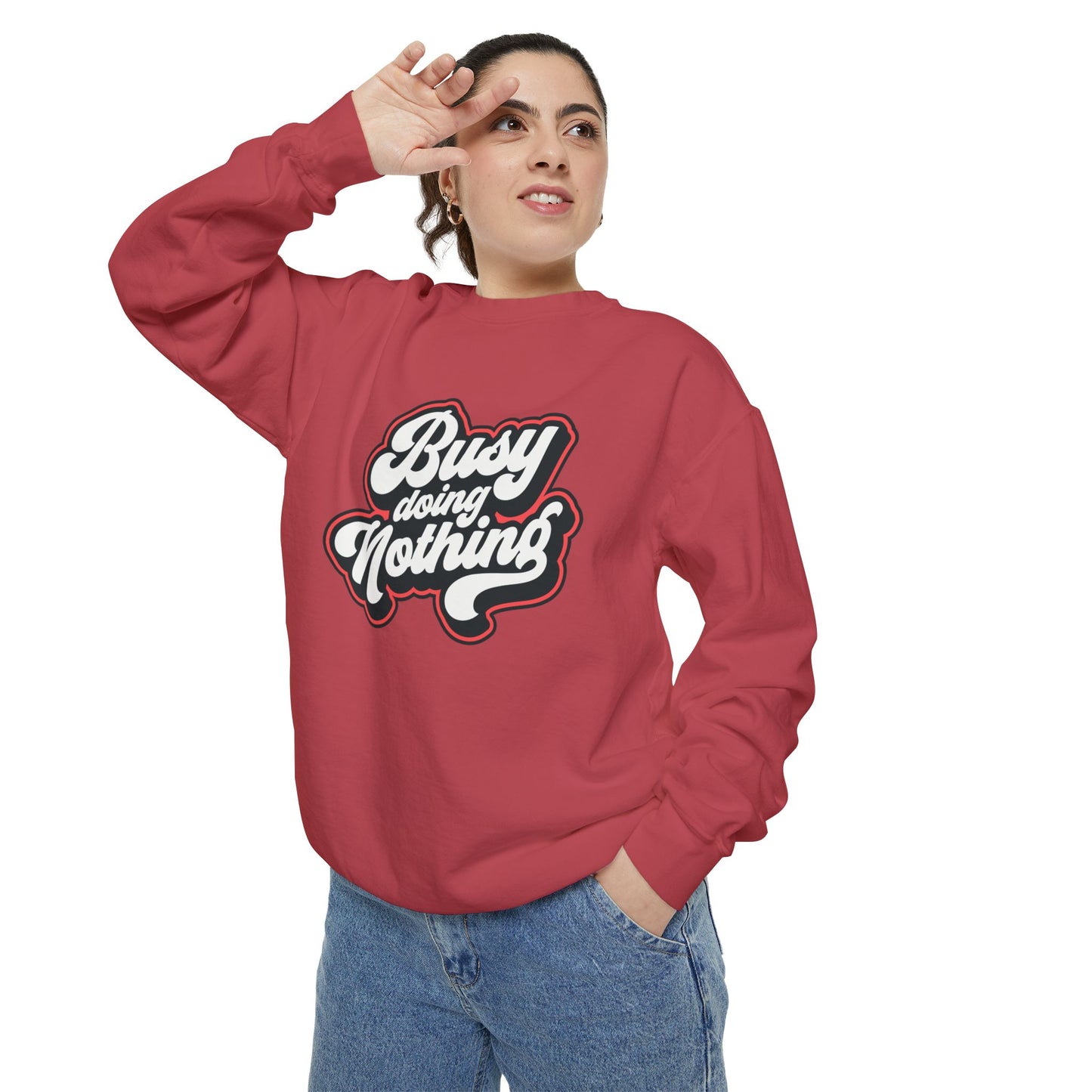 Funny Sarcastic Sweatshirt for Men and Women – ‘Busy Doing Nothing’ Unisex Relaxed Fit Crewneck