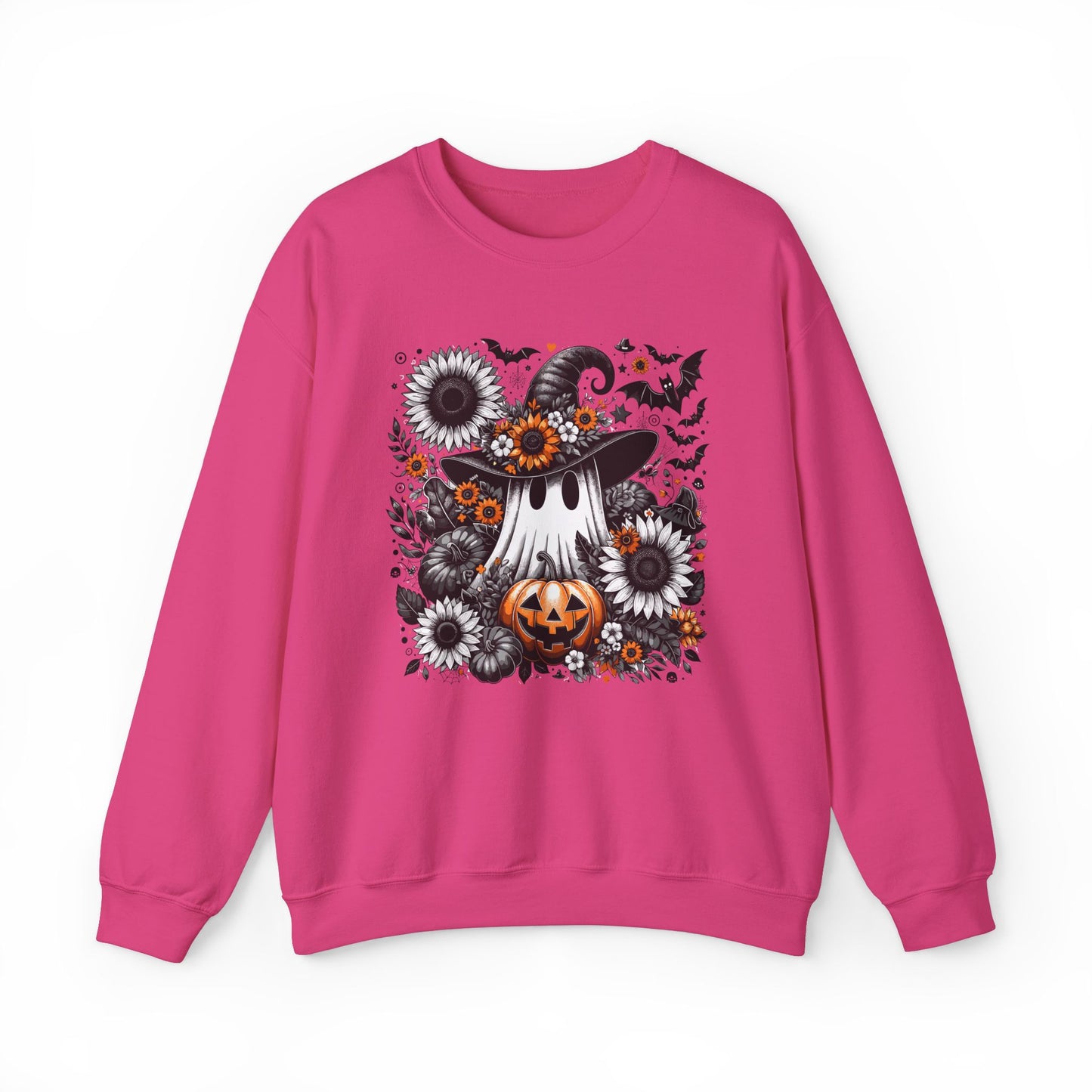 Spooky Ghosts & Floral Pumpkins Halloween Sweatshirt – Unisex Cozy Crewneck