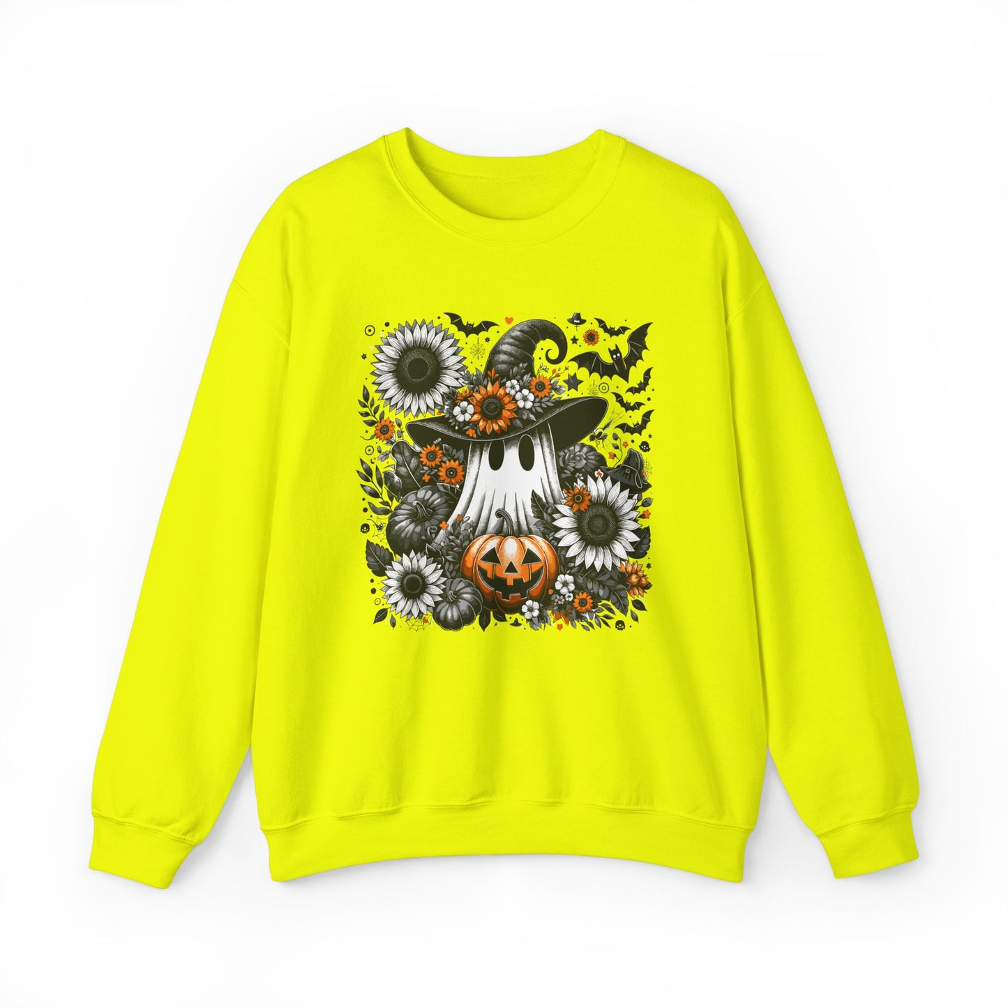 Spooky Ghosts & Floral Pumpkins Halloween Sweatshirt – Unisex Cozy Crewneck