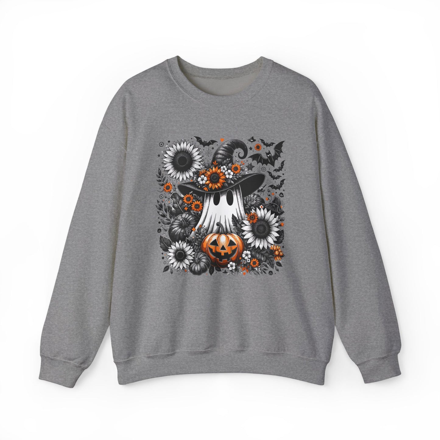 Spooky Ghosts & Floral Pumpkins Halloween Sweatshirt – Unisex Cozy Crewneck