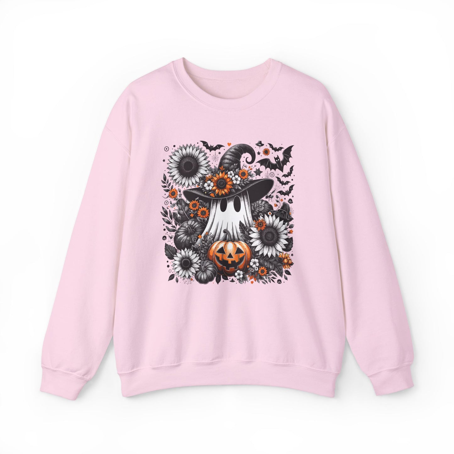 Spooky Ghosts & Floral Pumpkins Halloween Sweatshirt – Unisex Cozy Crewneck