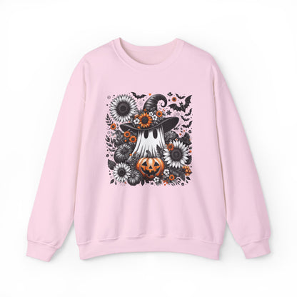 Spooky Ghosts & Floral Pumpkins Halloween Sweatshirt – Unisex Cozy Crewneck